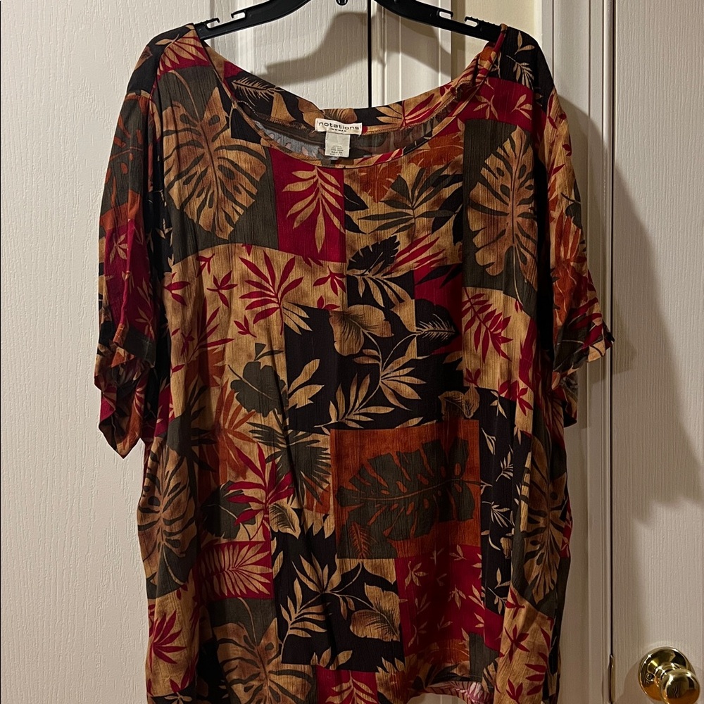Notations Red and Brown Leaf Pattern Top